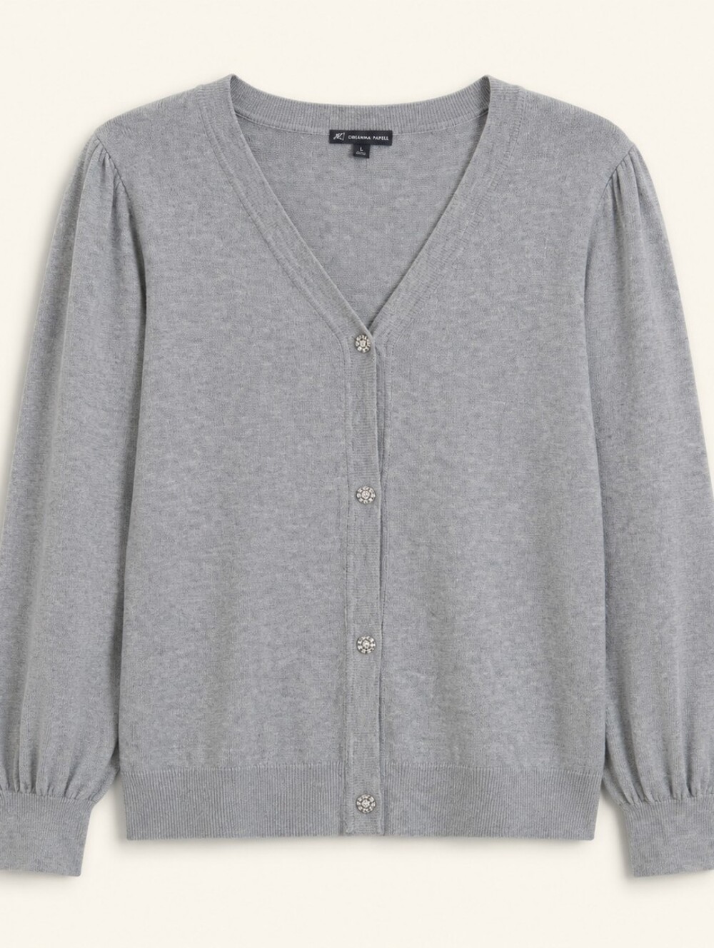 Adrianna Papell Gray Jeweled-Button Cardigan Size Large